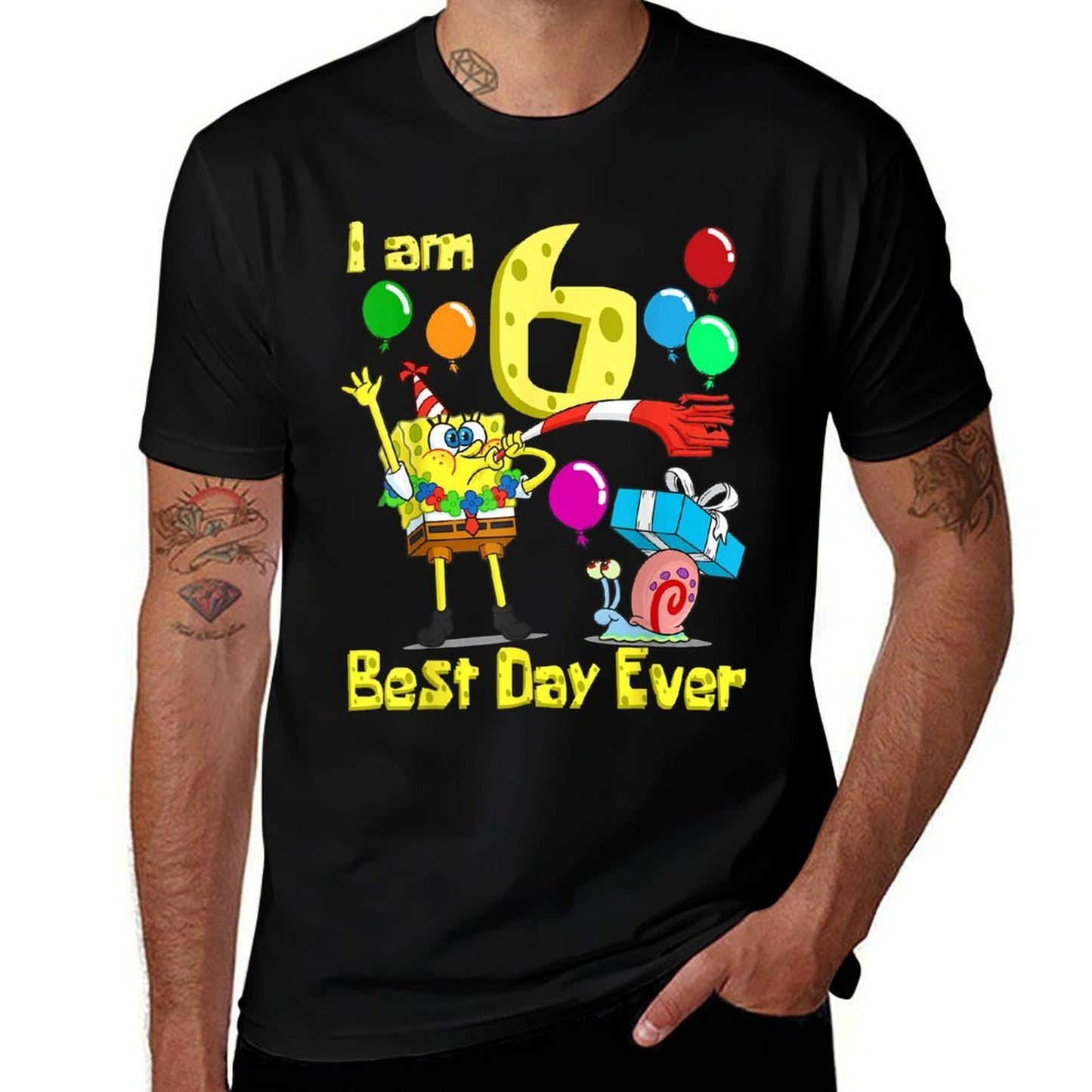 Mademark X SpongeBob SquarePants - SpongeBob I Am 6 Years Old Birthday Party  Easy-care T-Shirt