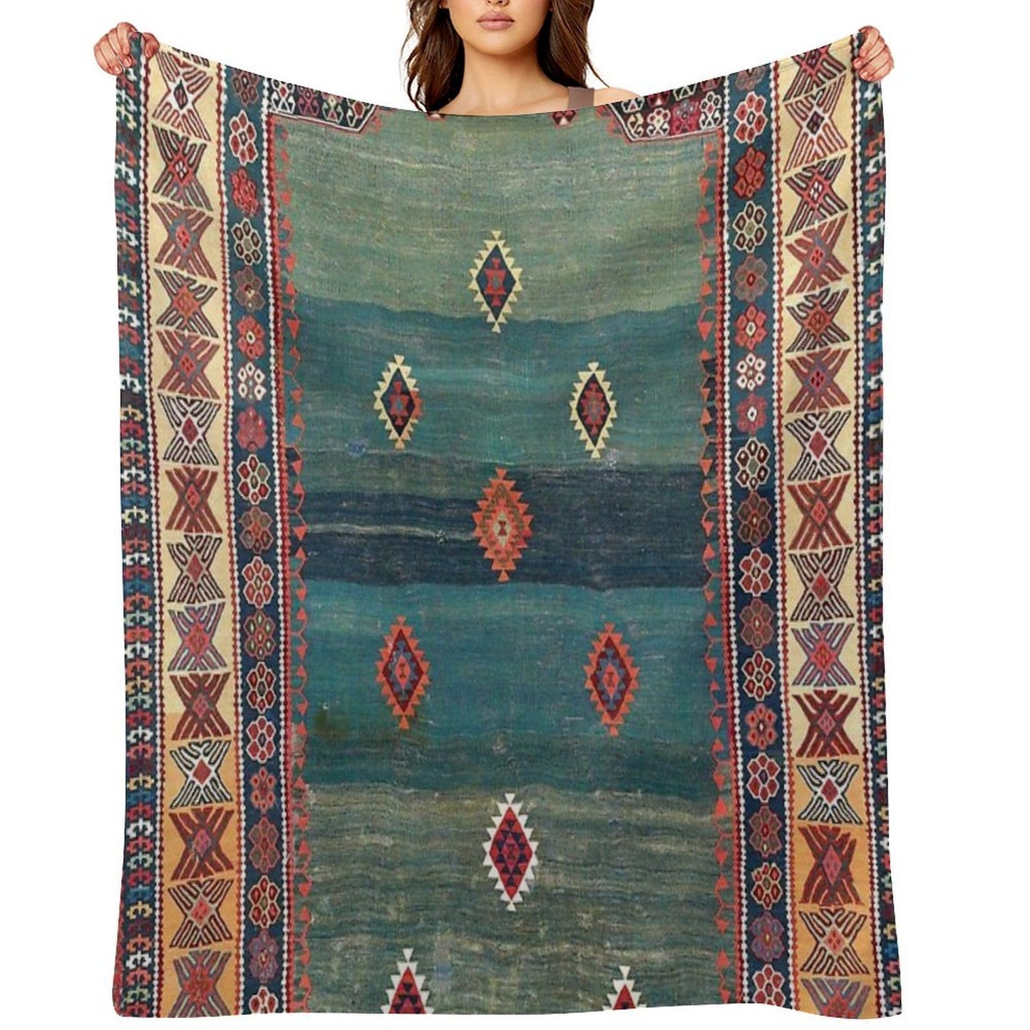 Sivas Antique Turkish Niche Kilim Print Velvety-soft Throw Blanket