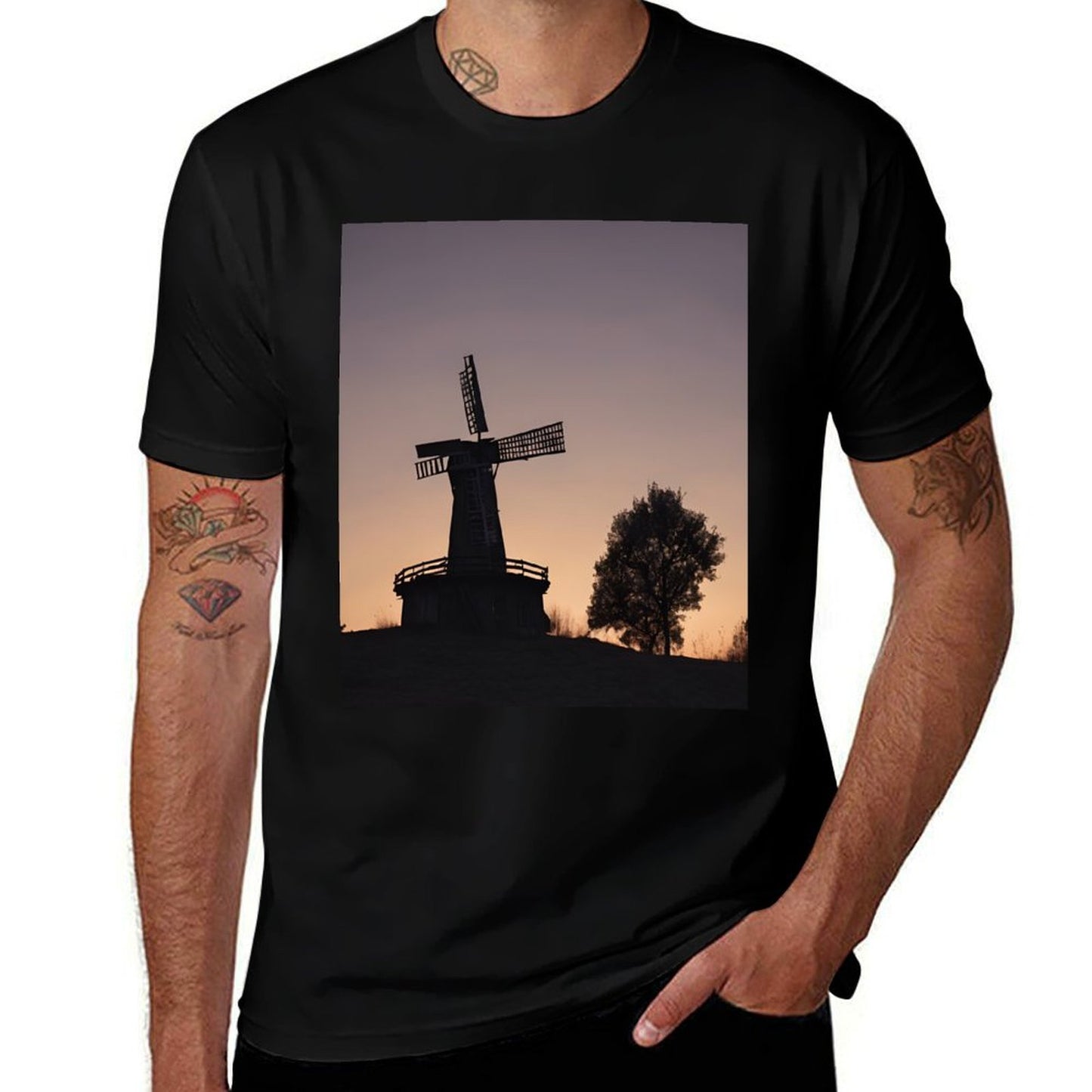 Rustic Windmill Twilight Sky  Vintage-inspired T-Shirt