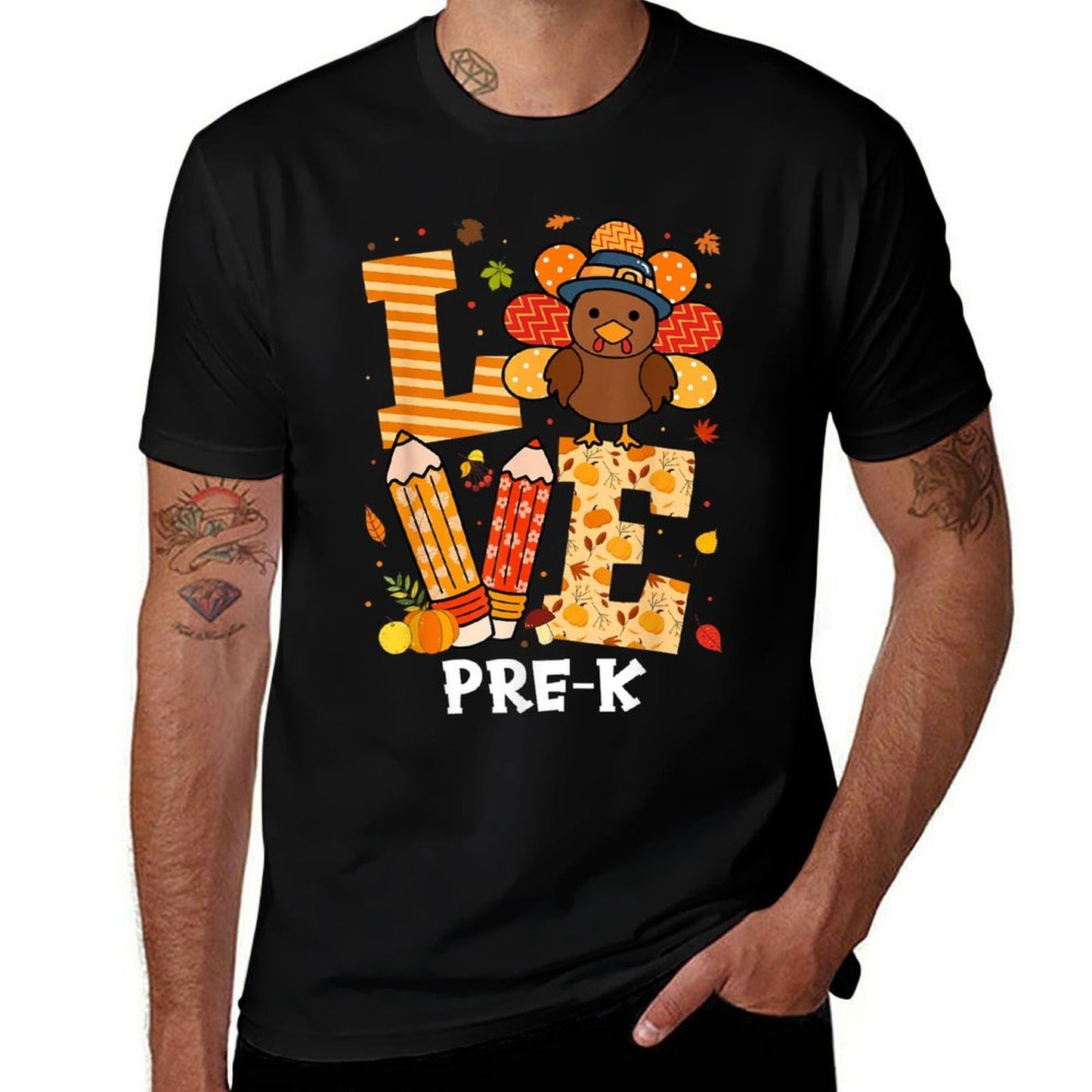 Thanksgiving Love Pre-K Teacher Turkey Autumn Fall for Men Women Girls Kids  Odor-resistant T-Shirt