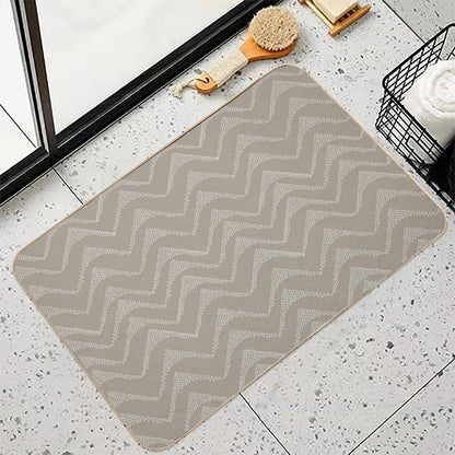 Horizontal Stippled Lines White on Taupe  Rapid-Drying Bath Mat