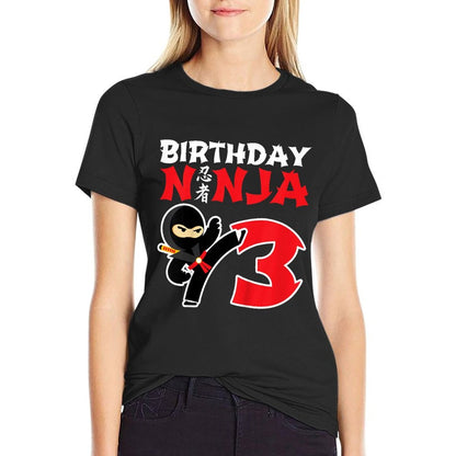 Kids Birthday Ninja - 3 Year Old Ninja Birthday Party Theme  Slim-fit Cut T-Shirt