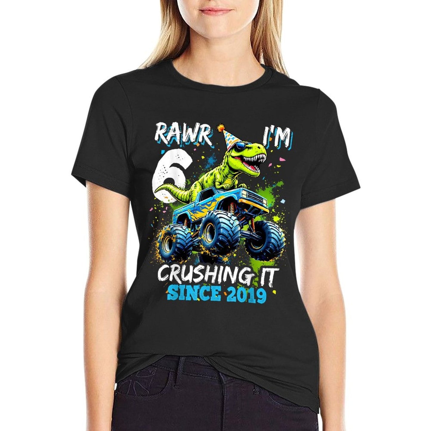6th Birthday Monster Truck Dinosaur Party Boys Rawr I'm 6  Versatile T-Shirt