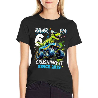 6th Birthday Monster Truck Dinosaur Party Boys Rawr I'm 6  Versatile T-Shirt