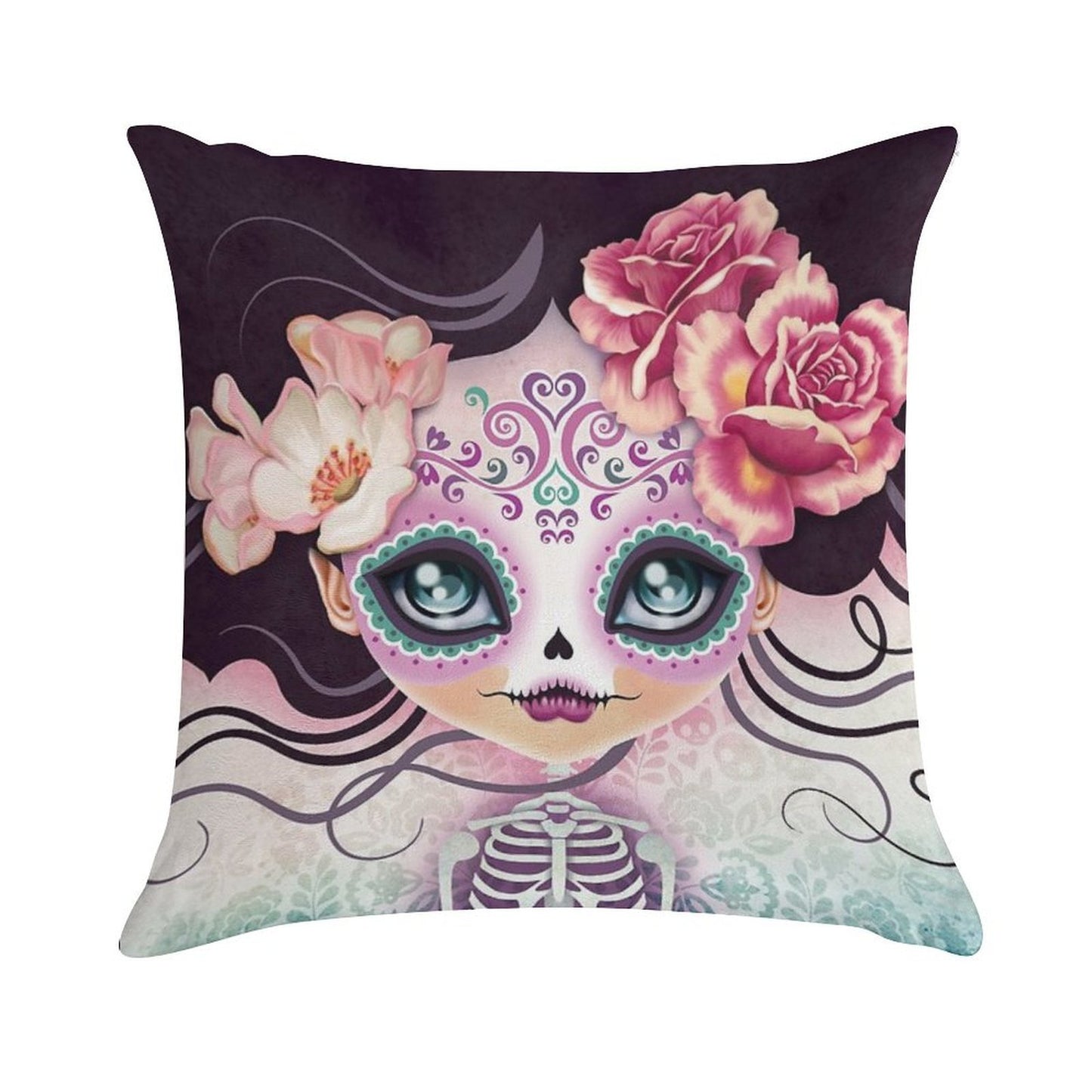 Camila Huesitos - Sugar Skull Soft Durable Construction Throw Pillow