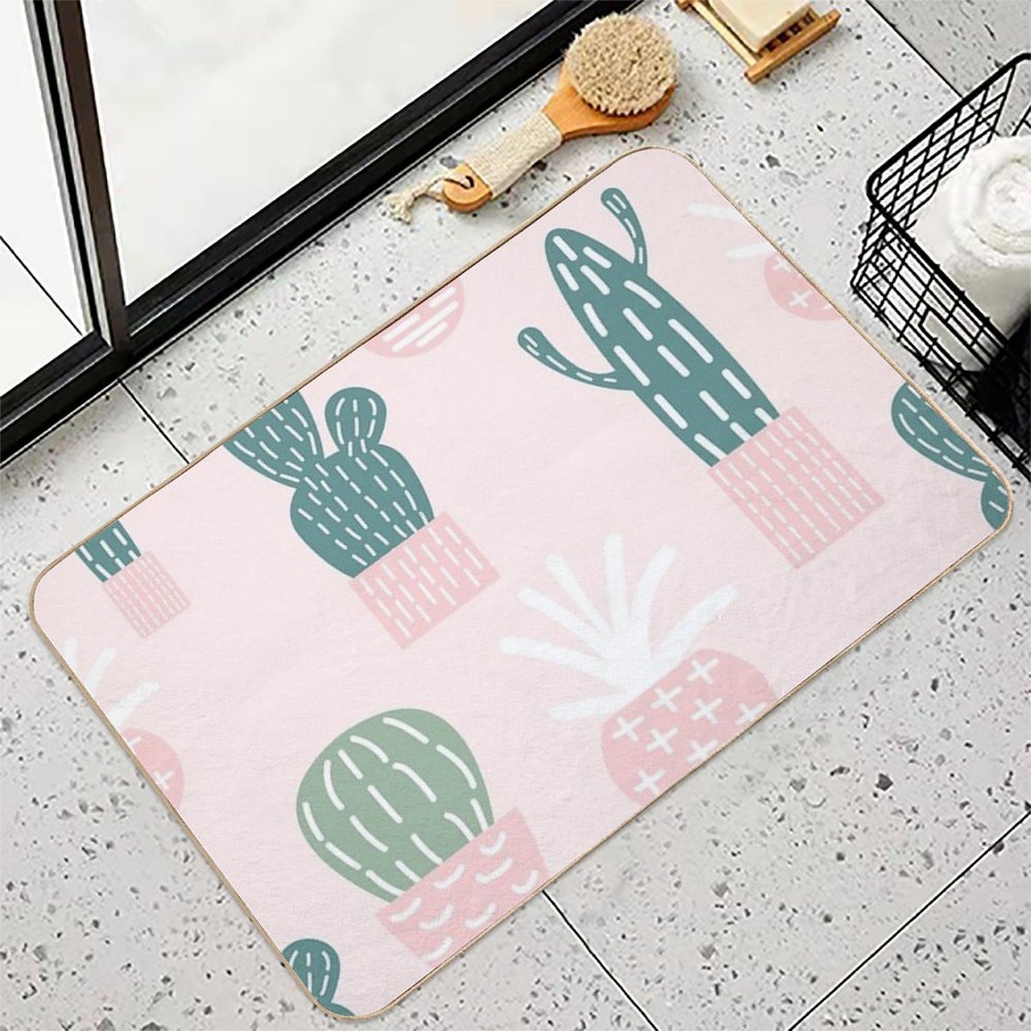 Cute Cacti on Pink Background  Absorbent Bath Mat