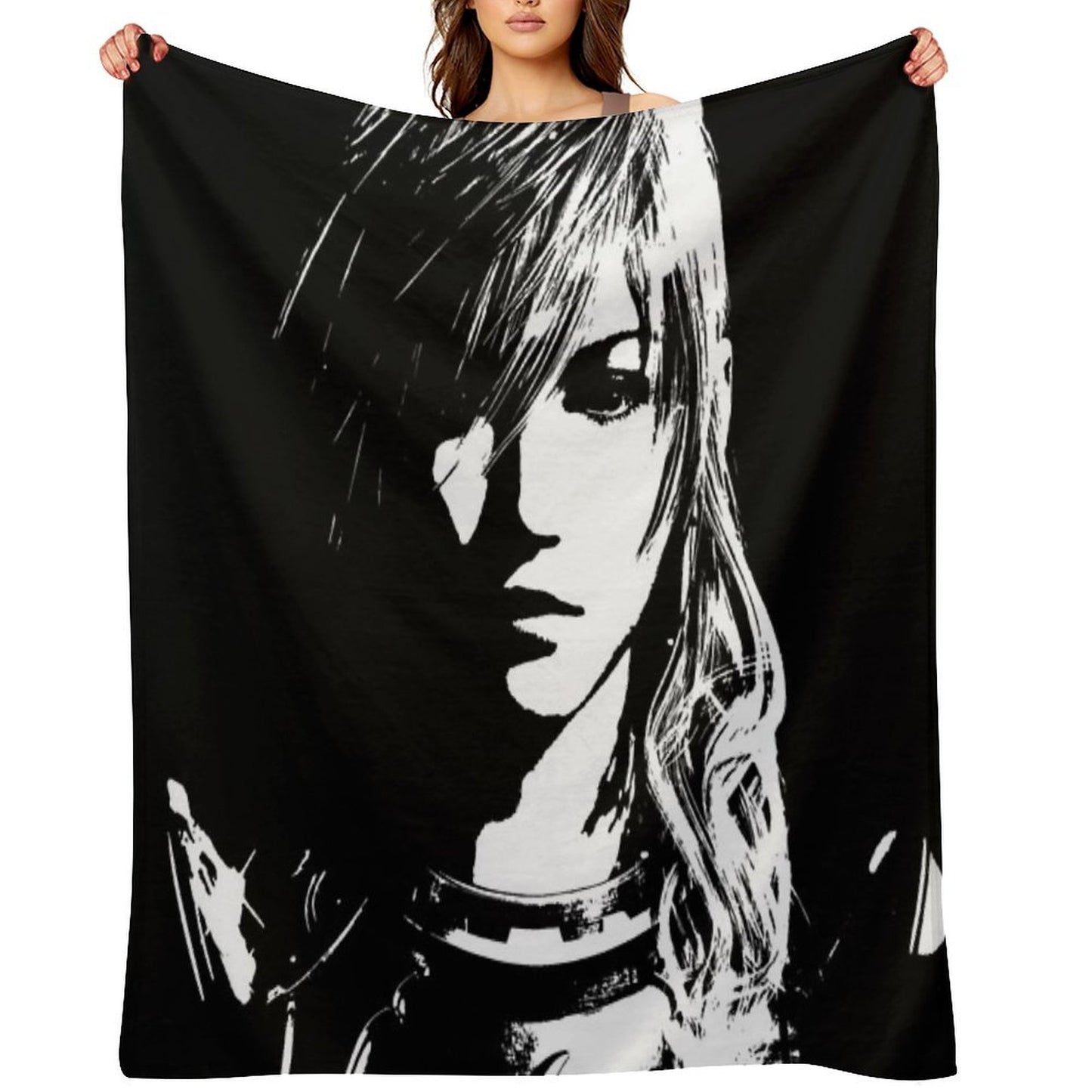 Final Fantasy XIII Lightning - Black And White Machine-washable Throw Blanket