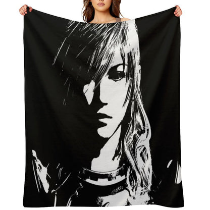 Final Fantasy XIII Lightning - Black And White Machine-washable Throw Blanket