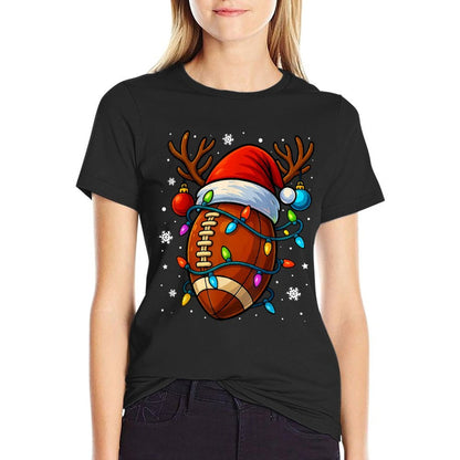 Christmas Football Santa Hat Lights Xmas Pajamas Men Boys  Relaxed-fit T-Shirt