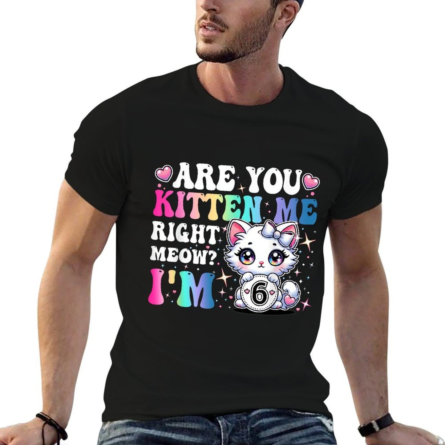 Are You Kitten Me Right Meow Anime 6th Birthday Cat Kitten  Lightweight T-Shirt