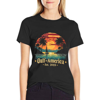 Womens Vintage Gulf Of USA America Funny USA Flag V-Neck High-quality Stitching T-Shirt