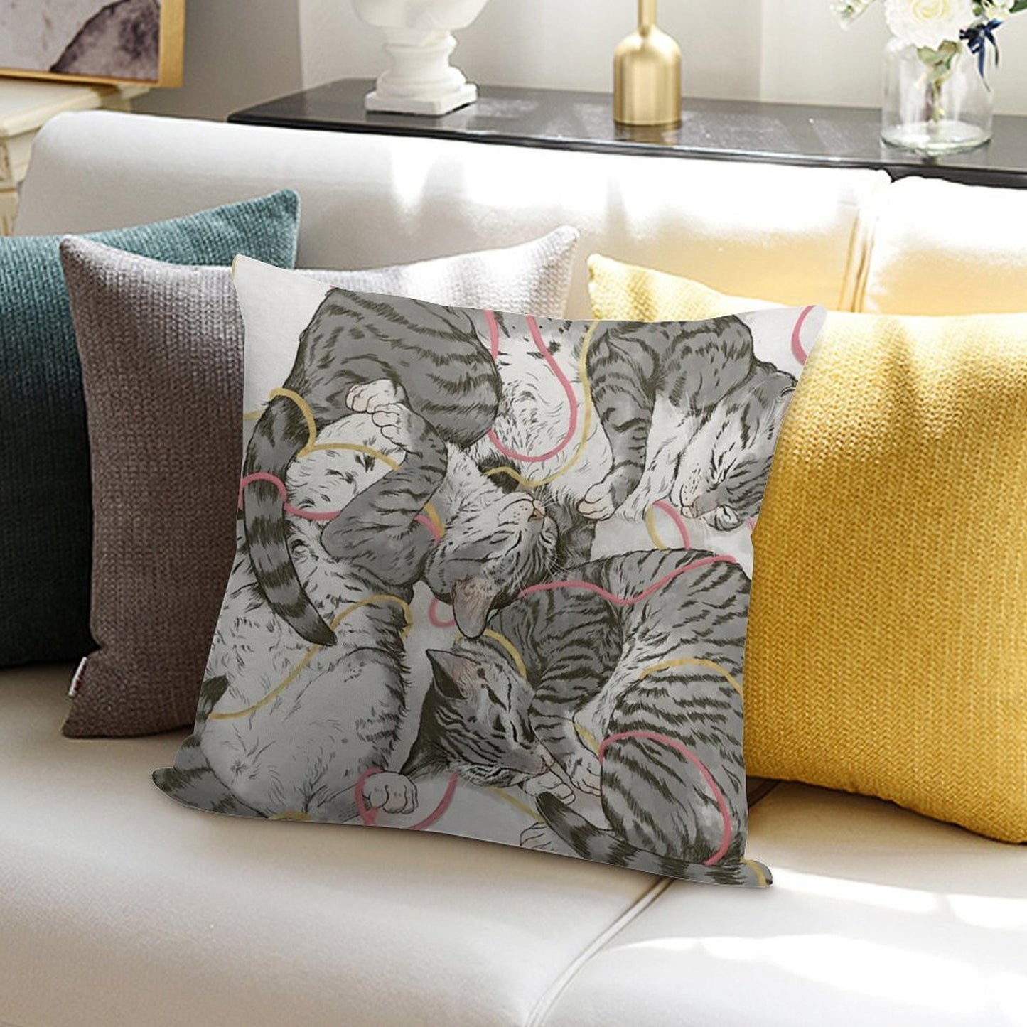 Cats Rose And Gold Soft Shrink-Resistant Throw Pillow