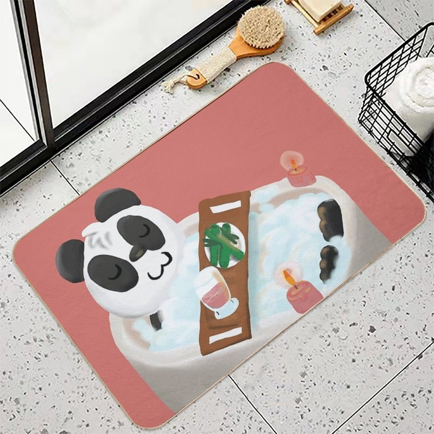 Bath Time Panda _ Self Care, Bubble Bath, Candles, Drink  Fade-Resistant Bath Mat