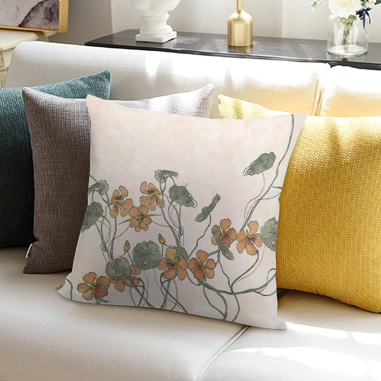 Winding - Floral Watercolour Soft Shrink-Resistant Throw Pillow