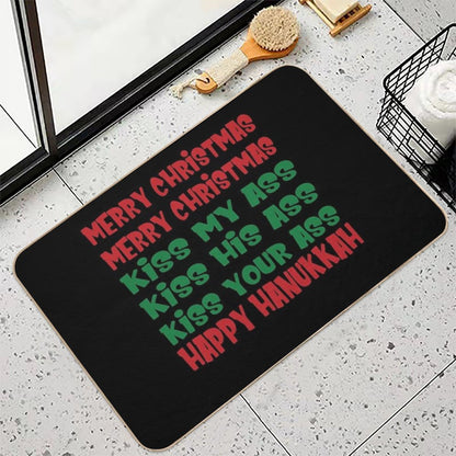 Merry Christmas Kiss My Ass Funny Hanukkah Vacation  Dirt-Trapping Bath Mat