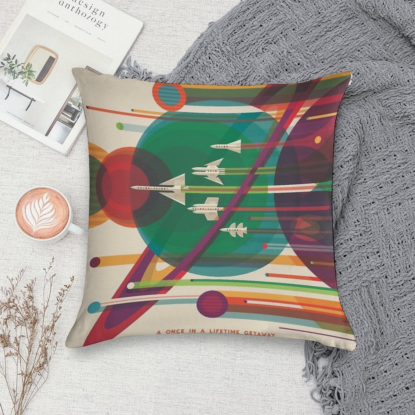 Retro Space Poster - The Grand Tour Soft Ultra-Soft Texture Throw Pillow