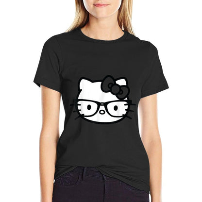 Hello Kitty Black And White Nerd Glasses  Wrinkle-resistant T-Shirt