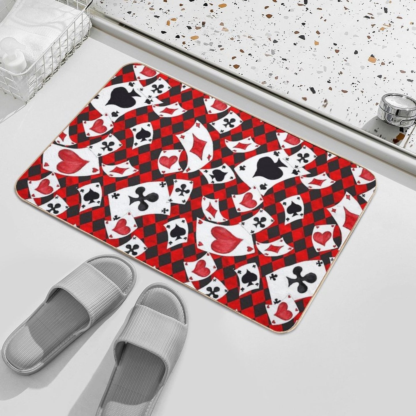 Whimsical Wonderland Flying Cards  Anti-Trip Bath Mat