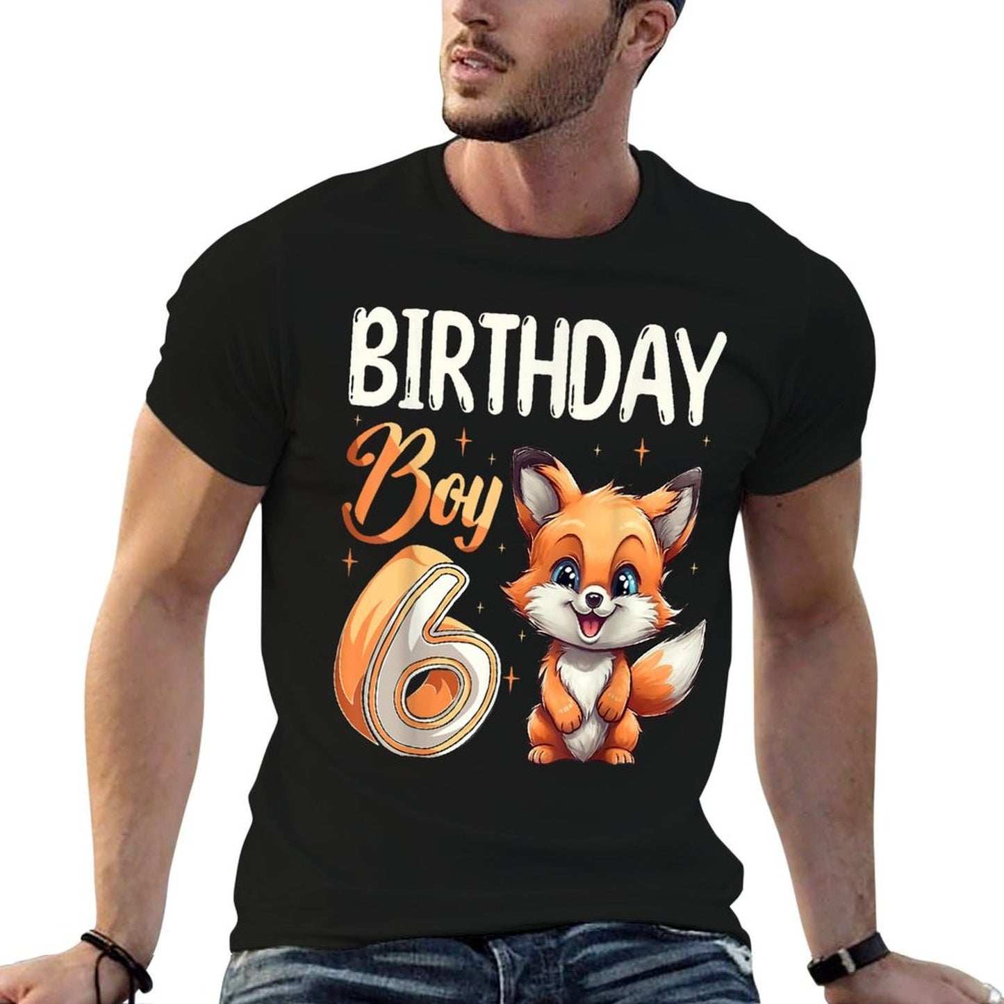 6th Birthday Fox Animal Lovers Boy Fox B-day 6 Year Old  Trendy Pattern T-Shirt