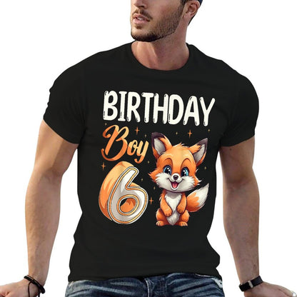 6th Birthday Fox Animal Lovers Boy Fox B-day 6 Year Old  Trendy Pattern T-Shirt