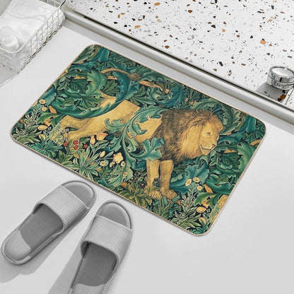 GREENERY ,FOREST ANIMALS, LION Antique Tapestry  Versatile Bath Mat