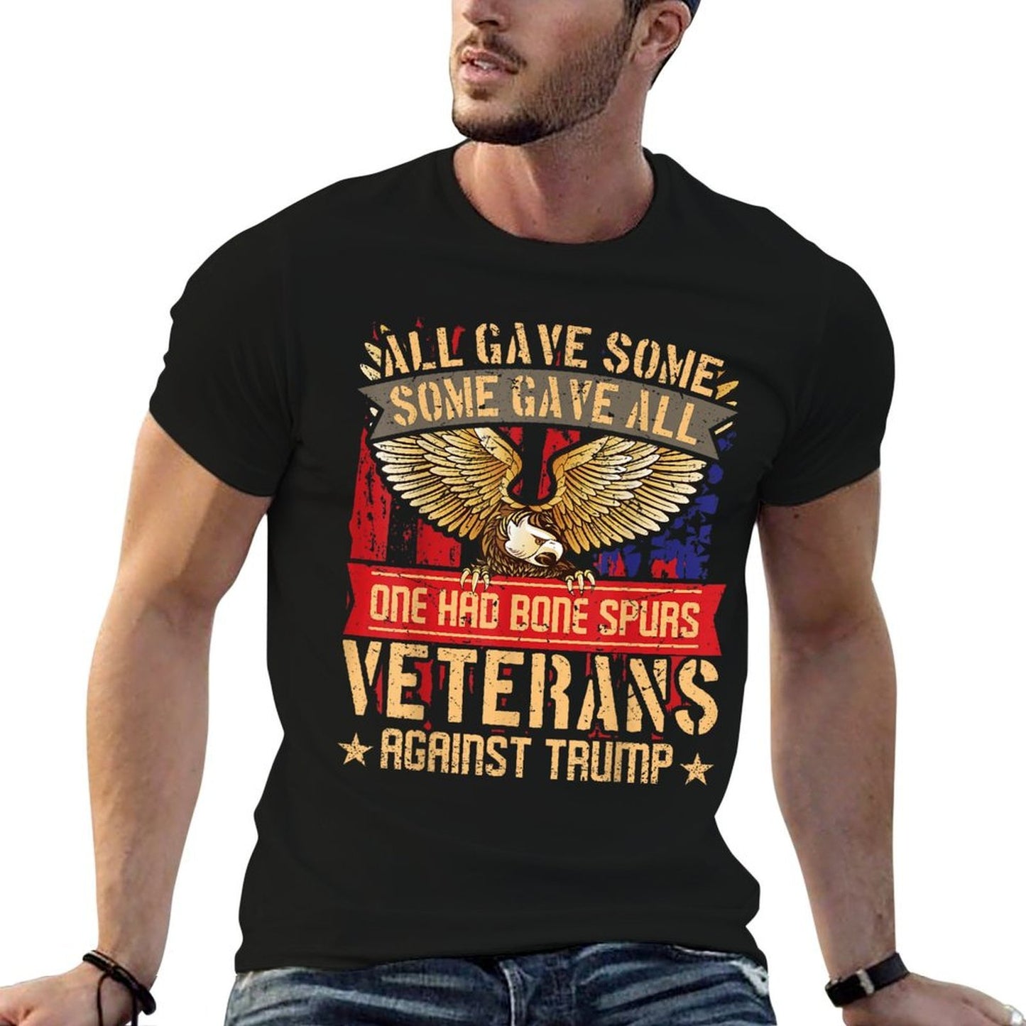 All Gave Some Gave All US Flag Veterans Against Trump  Oversized Silhouette T-Shirt