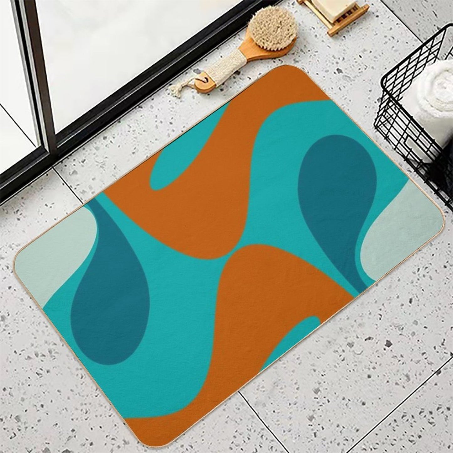 Groove Trip Teal Orange Turquoise Abstract Pattern  Toxin-Free Bath Mat