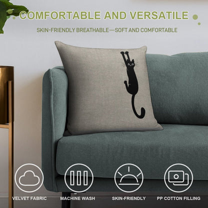 Black Cat Holding On Soft Durable Construction Throw Pillow