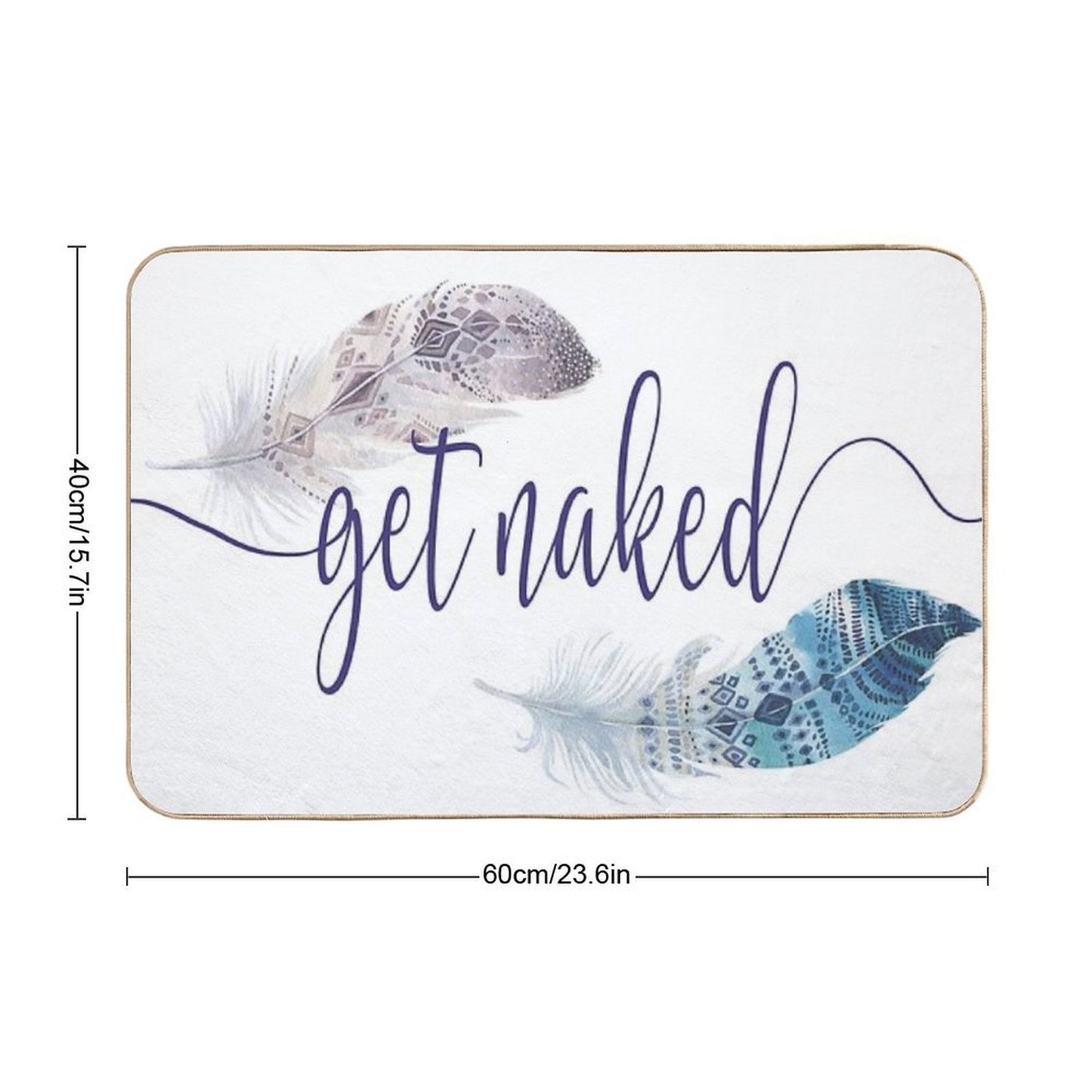 Get Naked Watercolor Boho Design with Feathers  Absorbent Bath Mat