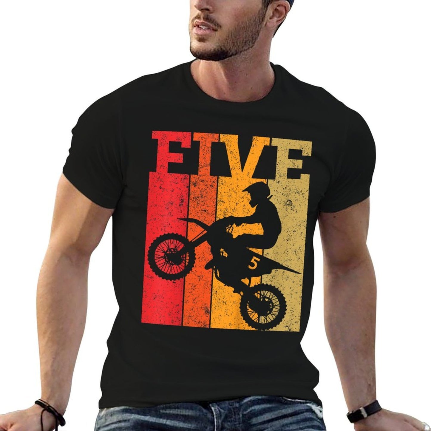 Kids 5th Birthday Boys 5 Five Dirt Bike Motocross Motorcycle Race  Eco-friendly Material T-Shirt