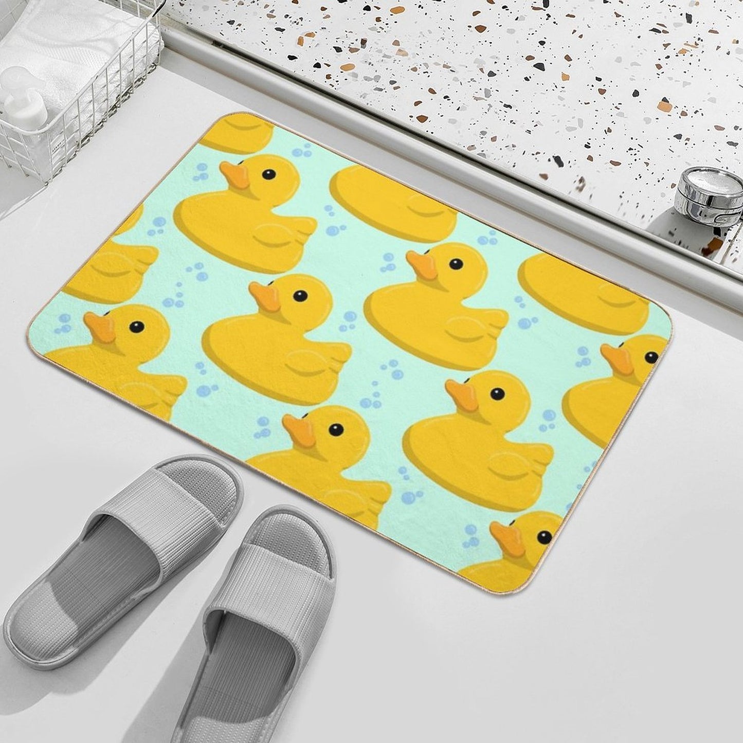 Rubber Duck Pattern with Bubbles  Absorbent Bath Mat