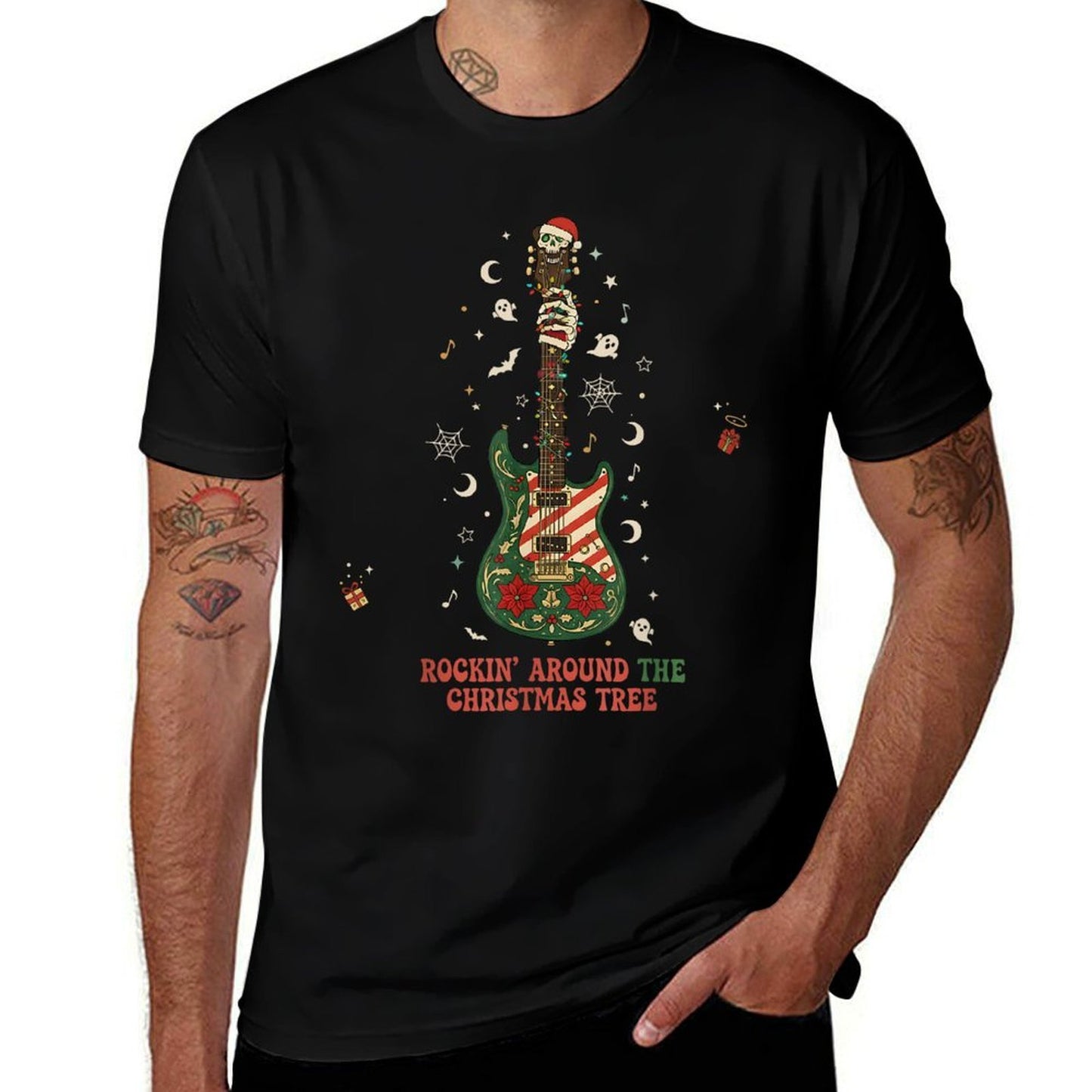 Rockin’ Skeleton Guitar Christmas Funny Holiday  Lightweight T-Shirt