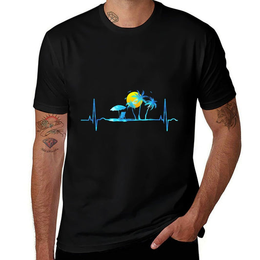 Heartbeat Palm Trees Tropical Beach Island Sunset Retro 70s  Odor-resistant T-Shirt