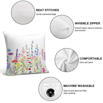 Hand Painted Colorful Wild Flower Field Soft Easy Maintenance Throw Pillow