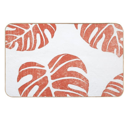 Terracotta Leaf - Monstera - Terracotta Abstract Print - Modern, Minimal, Contemporary Abstract  Stain-Proof Bath Mat