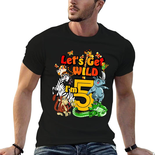 Kids 5 Year Old Zoo Birthday Safari Jungle Animal 5th  Summer-ready Fabric T-Shirt