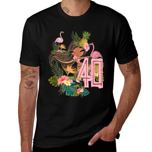 40th Birthday Tiki Party Pool Summer Hula Hawaiian Luau  Heathered Texture T-Shirt