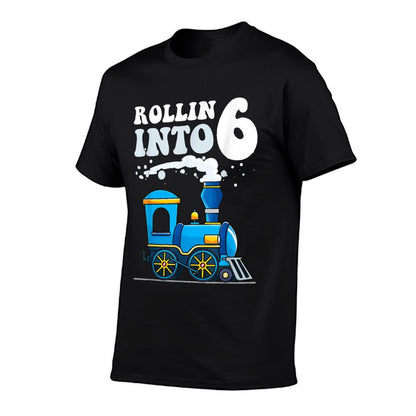 Rollin' Into 6 Train 6th Birthday Party Six Years Old Boys  Fade-proof Color T-Shirt