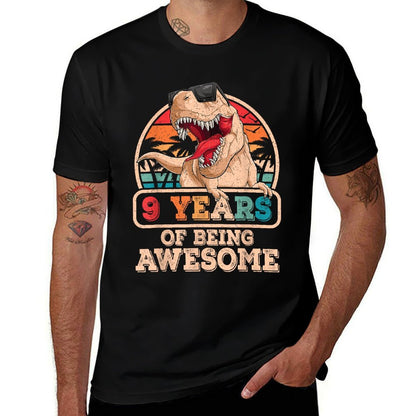 9 Years Awesome T Rex Dinosaur 9th Birthday Dino Boys Kids  Polyester Blend T-Shirt