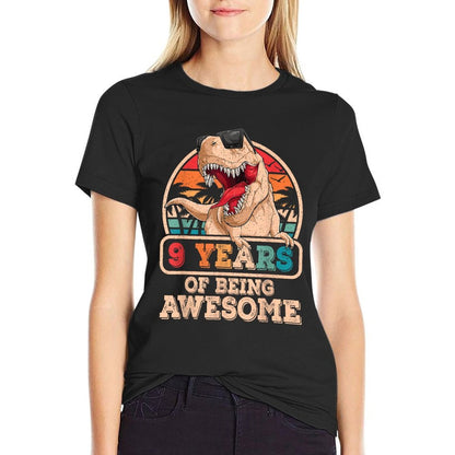 9 Years Awesome T Rex Dinosaur 9th Birthday Dino Boys Kids  Polyester Blend T-Shirt