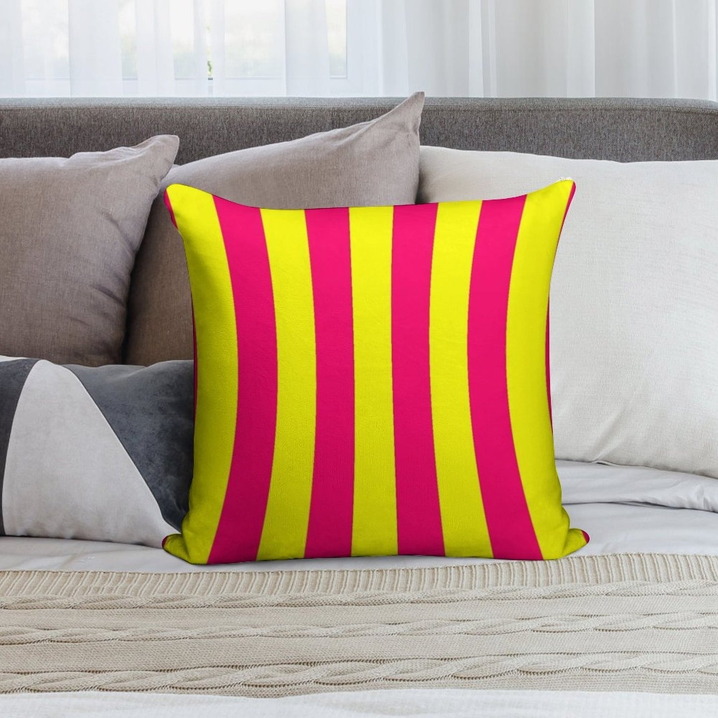 Bright Neon Pink And Yellow Vertical Cabana Tent Stripes Soft Multiple Sizes Throw Pillow