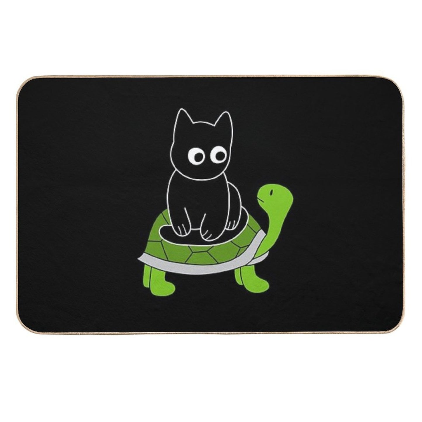 Black Cat Riding on Green Turtle  High-Traffic Bath Mat