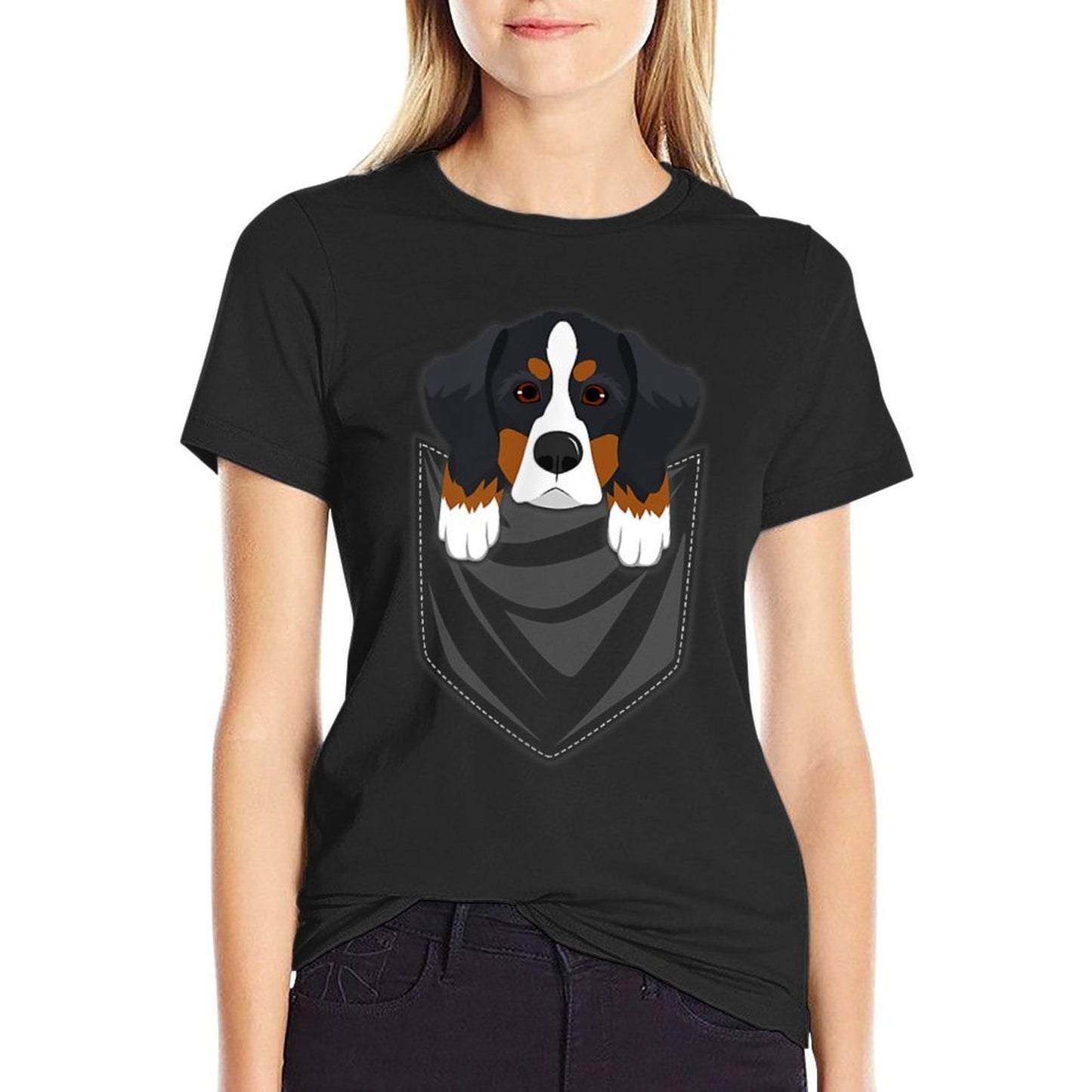 Bernese Mountain Dog Pocket Graphic Dog Gift  Wrinkle-resistant T-Shirt