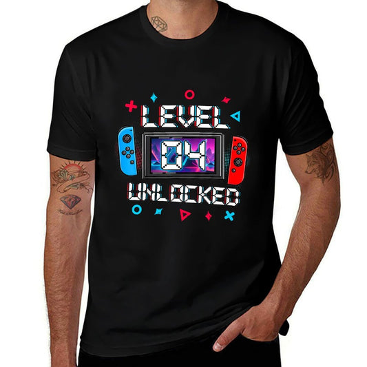 Kids Level 4 Unlocked Gamer 4th Birthday Gift Video Game Boys  Graphic-printed T-Shirt