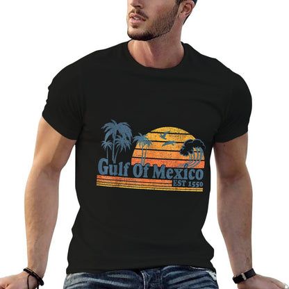Gulf of Mexico Est 1550 Retro Vintage Beach Gulf of Mexico Ribbed Collar T-Shirt