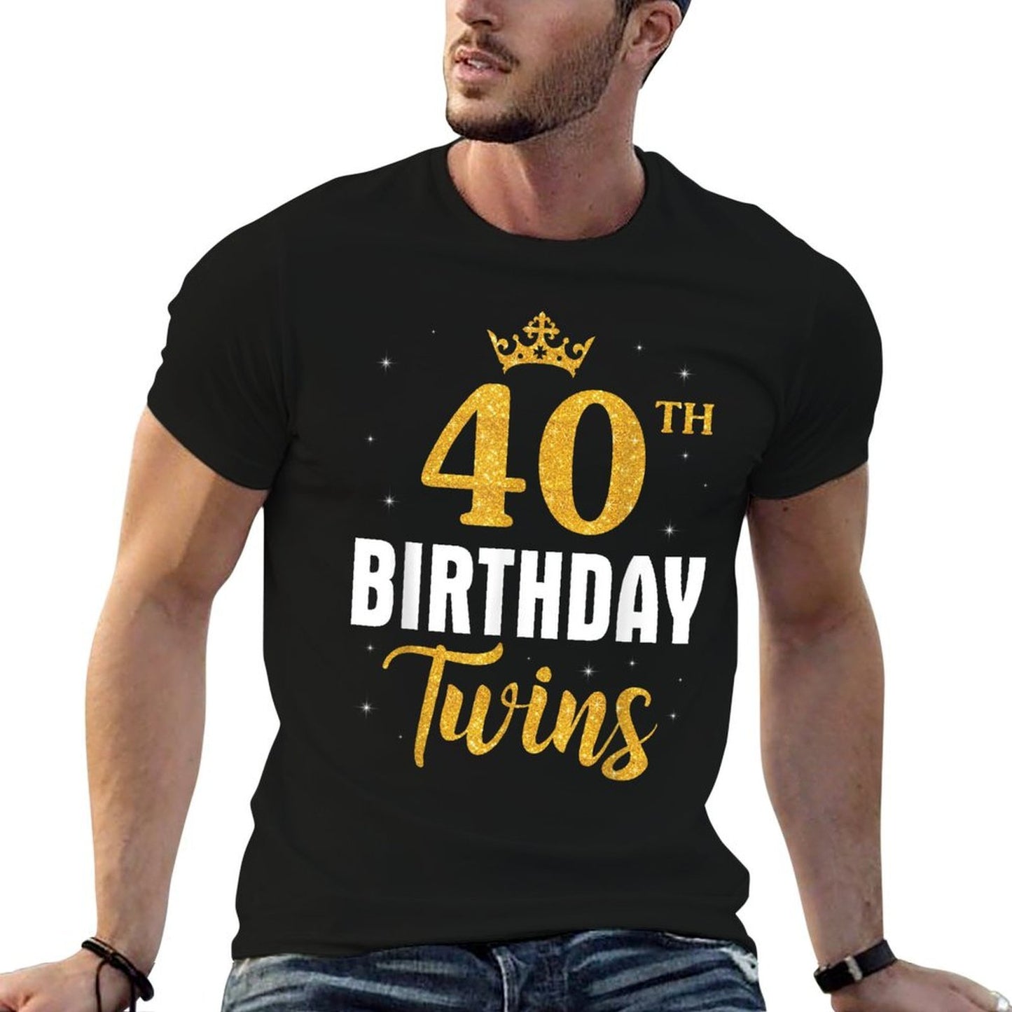 40th Birthday Twins Happy 40 Years Old To Me Sisters Brother  Ribbed Collar T-Shirt