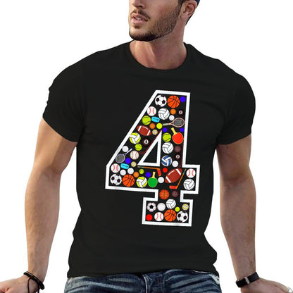 Kids 4th Birthday Sports Big Number Four 4 Year Old Boy  Cotton T-Shirt