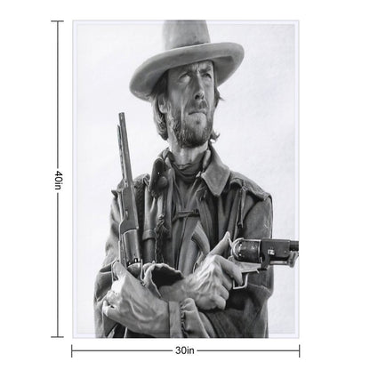 Clint Eastwood, Black And White, Vintage Cowboy Wall Art Easy Care Throw Blanket