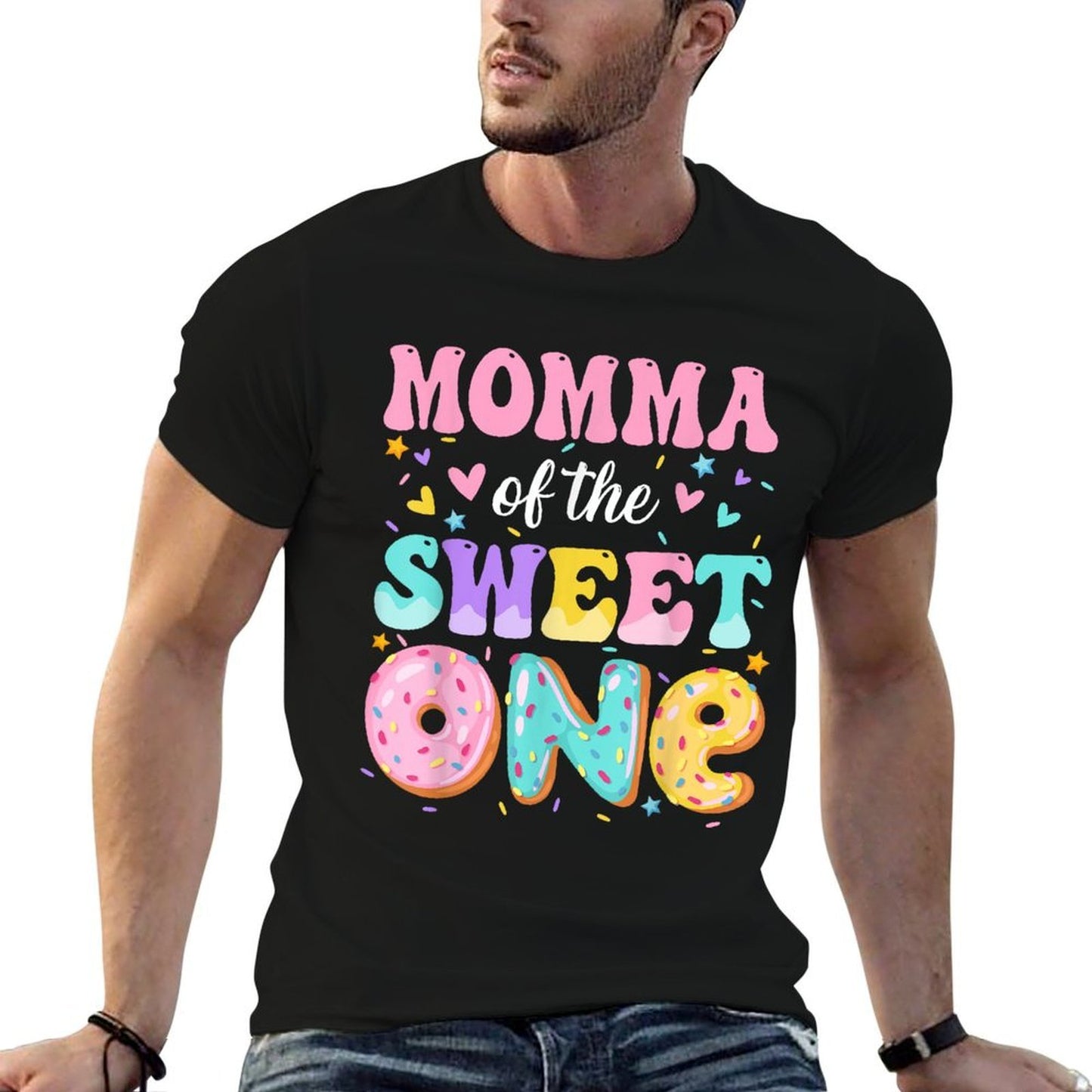 Momma Of The Sweet One 1st Birthday Donut Bday Party  Heathered Texture T-Shirt