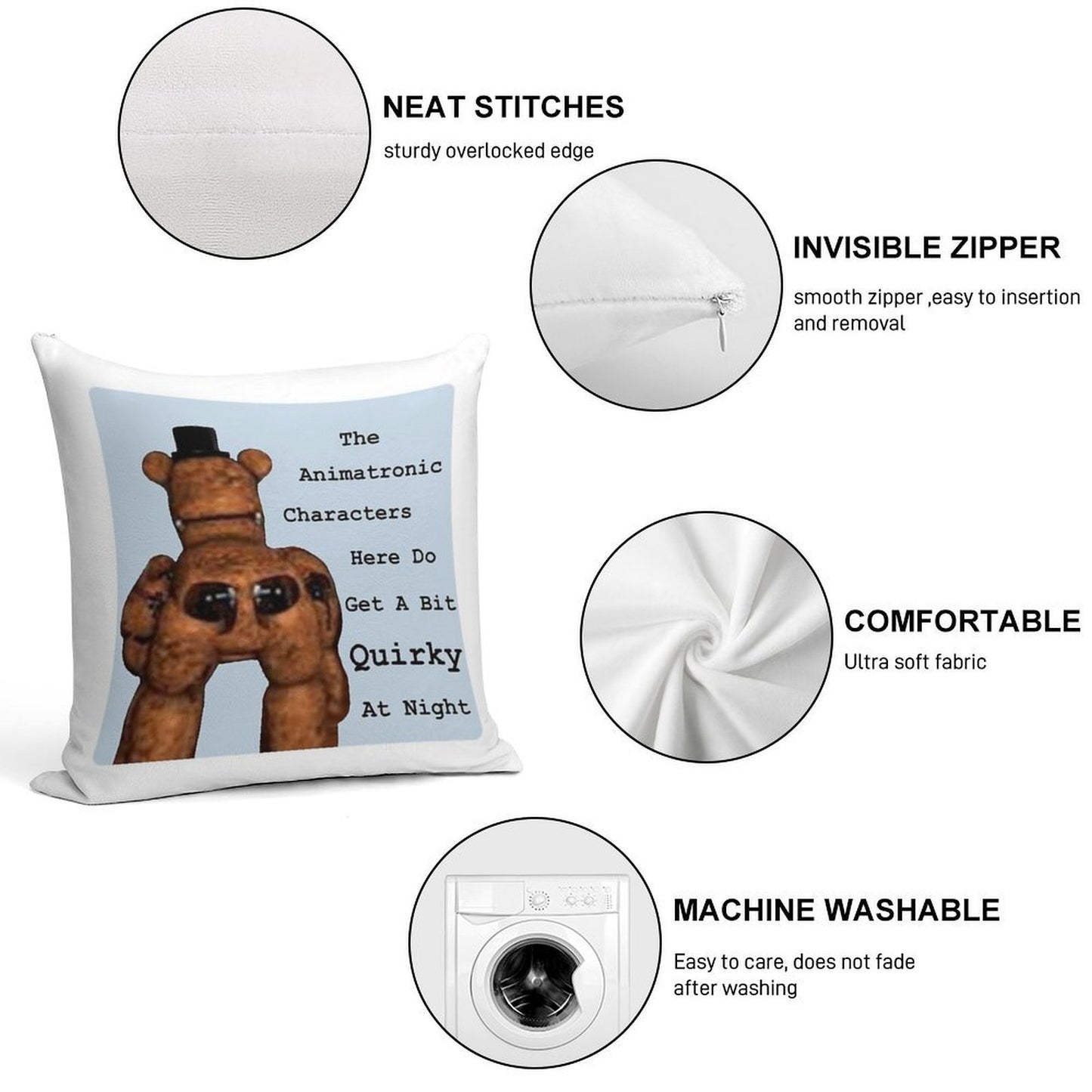 Quirky Animatronics Soft Hidden Zipper Throw Pillow